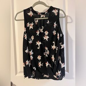 Black Wrap Blouse with Floral Design